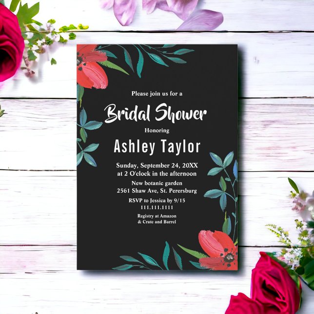 Invitación Floral Floral Floral Negra Y Blanca Ducha De Novia (Subido por el creador)