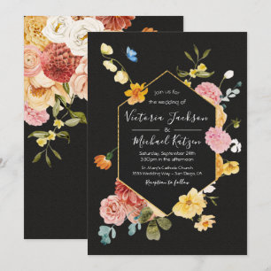 Invitación Floral floral floreciente oscuro y Boda de Moody I