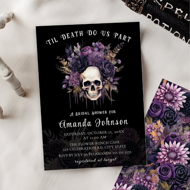 Invitación Floral floral gótica de Cráneo oscuro Halloween Br (Subido por el creador)
