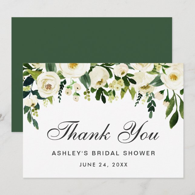 Invitación Floral Floral Green Bridal Shower Gracias (Anverso / Reverso)