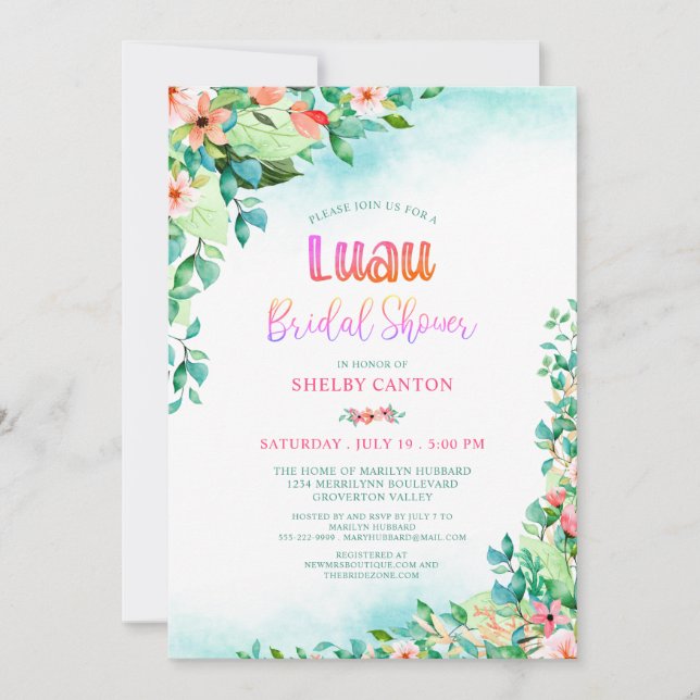 Invitación Floral Floral Luau Bridal Shower (Anverso)