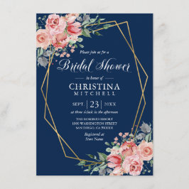 Invitación Floral Floral Marina rosa Azul Ducha de Novias