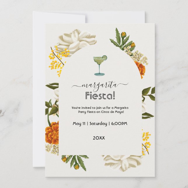Invitación Floral Floral Mexicana Margarita Fiesta (Anverso)