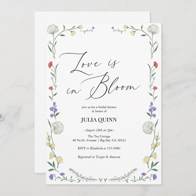 Invitación Floral Floral Pink Green Bridal Shower (Anverso / Reverso)