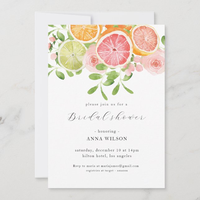 Invitación Floral Floral Pink Green Bridal Shower (Anverso)