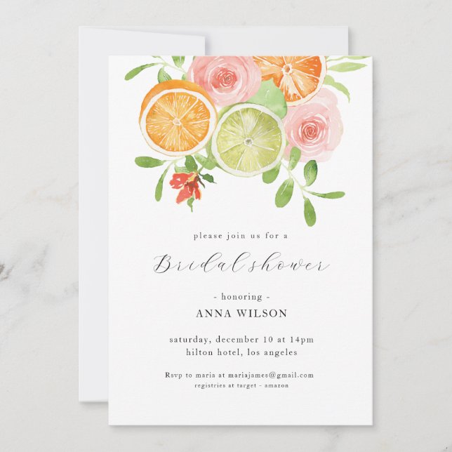 Invitación Floral Floral Pink Green Bridal Shower (Anverso)