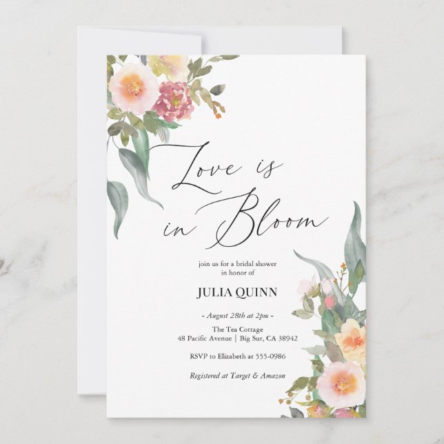 Invitación Floral Floral Pink Green Bridal Shower (Anverso)