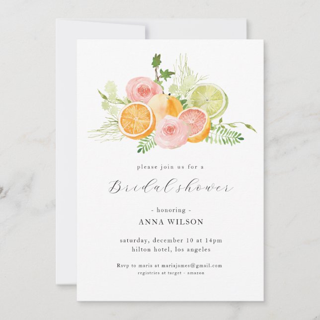 Invitación Floral Floral Pink Green Bridal Shower (Anverso)