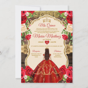 Invitación Floral floral roja brillante española de madera ru
