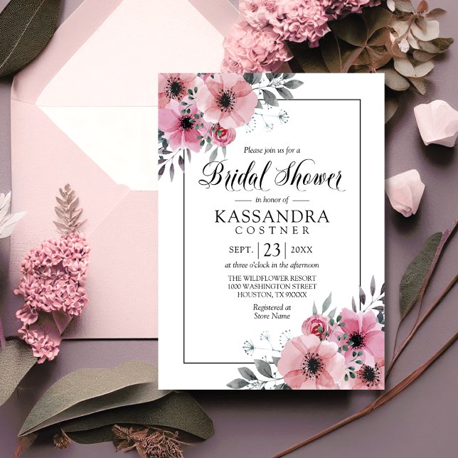 Invitación Floral Floral Rosa Anemone Bridal (Subido por el creador)