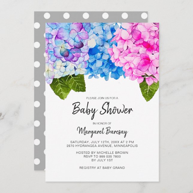 Invitación Floral Floral rosa azul Baby Shower (Anverso / Reverso)