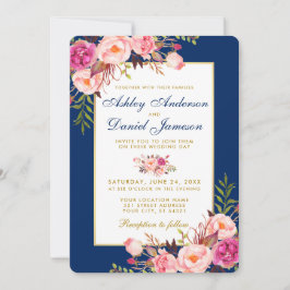 Invitación Floral Floral rosa azul Boda B