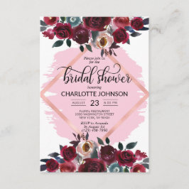 Invitación Floral Floral rosa de borgoña de color de agua duc