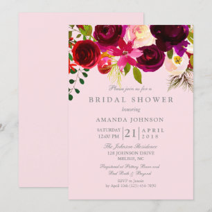 Invitación Floral floral rosa Rubor & Burgundy Shower