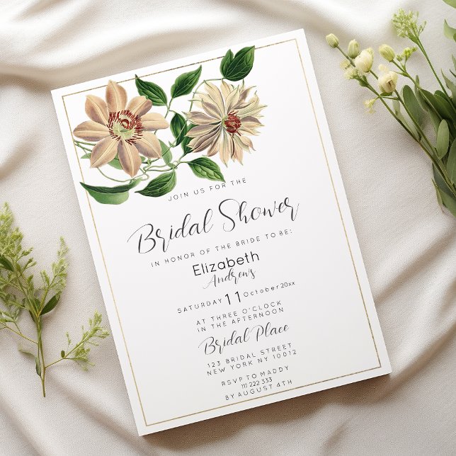 Invitación Floral floral verde blanco botánica Bridal Shower (White red green floral botanical Bridal Shower )