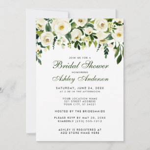 Invitación Floral Floral Verde Blanco Brillante Ducha GS