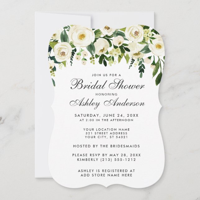 Invitación Floral Floral Verde Brillante Blanca Ducha B (Anverso)