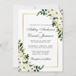 Invitación Floral Floral Verde Oro Blanco Boda