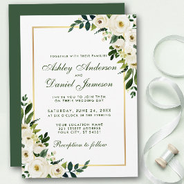 Invitación Floral Floral Verde Oro Blanco Boda GSG