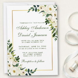 Invitación Floral Floral Verde Oro Blanco Bodas GS