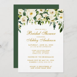Invitación Floral Floral Verde Oro Blanco Brillante Ducha G