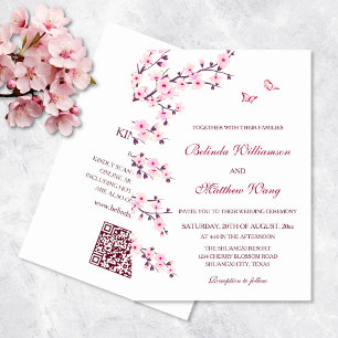 Invitación Floral Flores de cerezo Boda blanco rosado