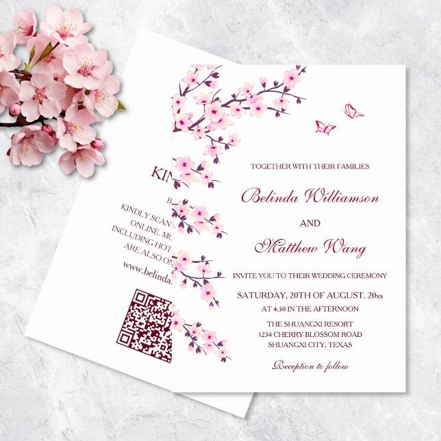 Invitación Floral Flores de cerezo Boda blanco rosado (Subido por el creador)