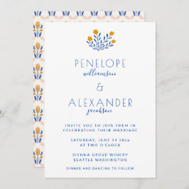 Invitación Floral folclórica escandalosa en Boda azul y amari