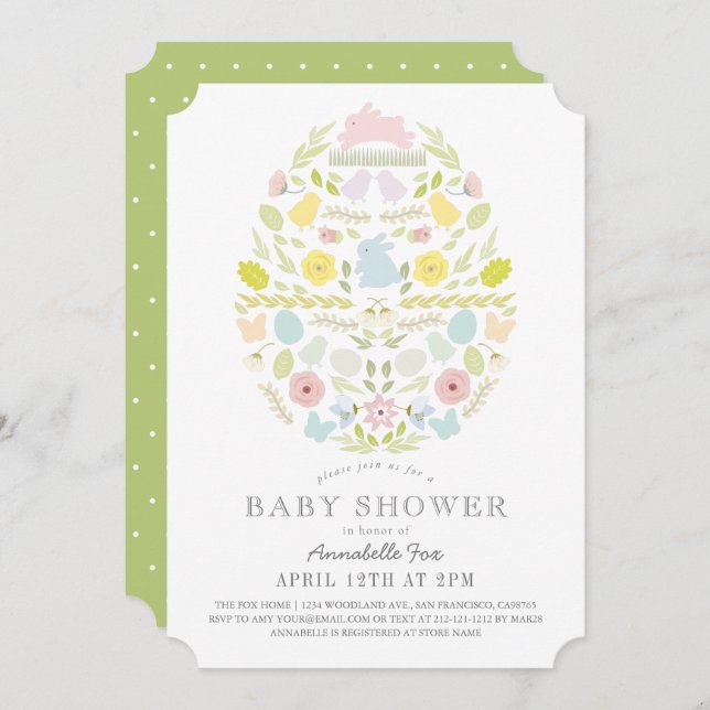 Invitación Floral Foliage Easter Egy Bunny Baby Shower (Anverso / Reverso)