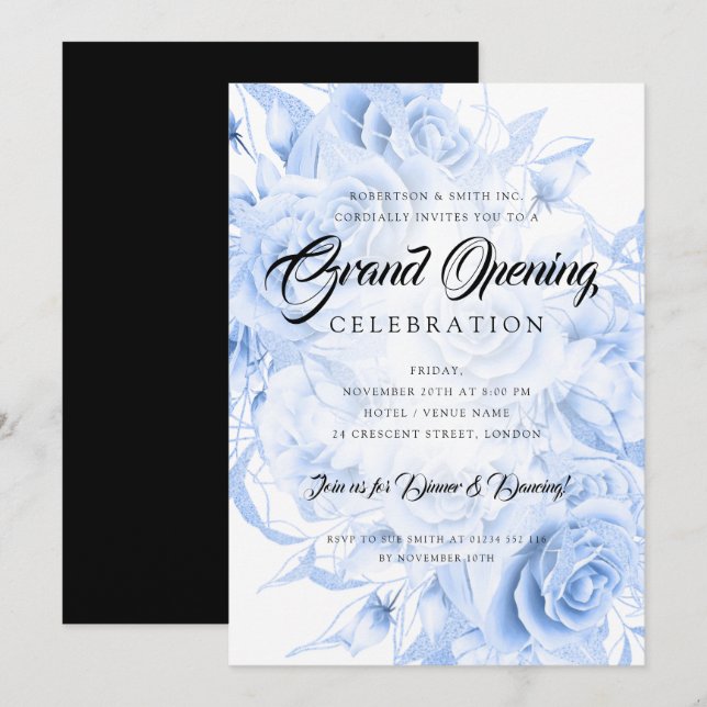 Invitación Floral Formal Corporativo Gran Apertura Marina Azu (Anverso / Reverso)