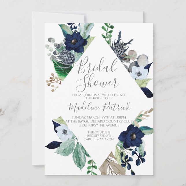 Invitación Floral Frame de la Marina Ducha de Novias (Anverso)