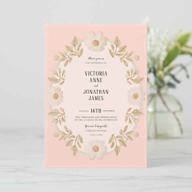 Invitación Floral Frame Peach Photo Wedding Invitation (Anverso de pie)