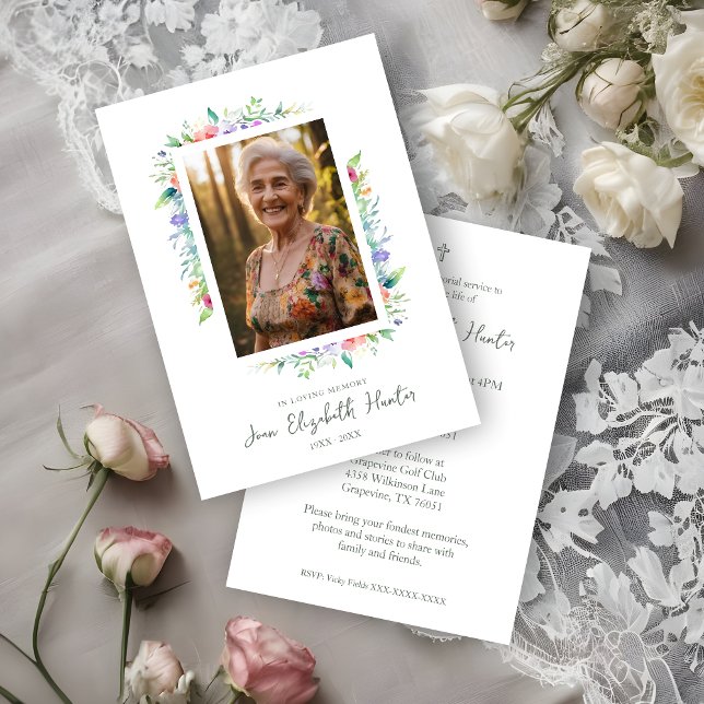 Invitación Floral Frame Traditional Elegant Funeral Photo  (Floral Frame Traditional Elegant Funeral Photo Invitation Card.)