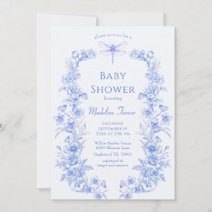 Invitación Floral francesa algo azul Dragonfly Baby Shower