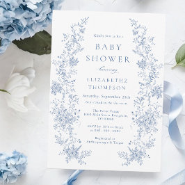 Invitación Floral French Toile Blue Baby Shower