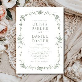Invitación Floral French Victorian Sage Green Wedding 