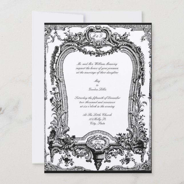Invitación Floral, fruta, pájaro Barroco Boda de marco rococó (Anverso)