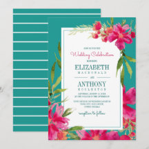 Floral Fuchsia Turquoise Watercolor Boda