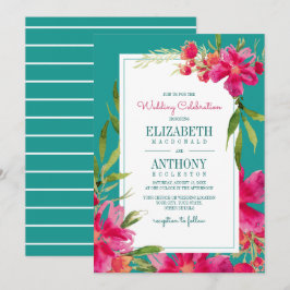 Invitación Floral Fuchsia Turquoise Watercolor Boda