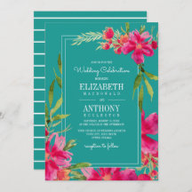 Floral Fuchsia Turquoise Watercolor Boda