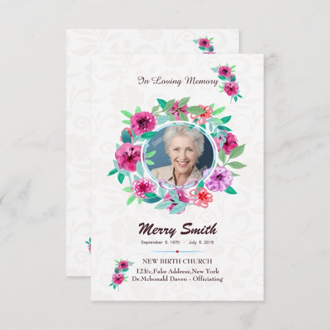 Invitación Floral Funeral Prayer Card Template (Anverso / Reverso)