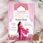 Invitación Floral Fuschia Red Half Saree Chica Indio Ceremoni<br><div class="desc">Invitación a la ceremonia sérica media,  Puberty Ritu Kala Samskaram,  Langa Voni invita</div>