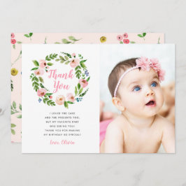 Invitación Floral Garden 1er cumpleaños Foto Gracias Cartas