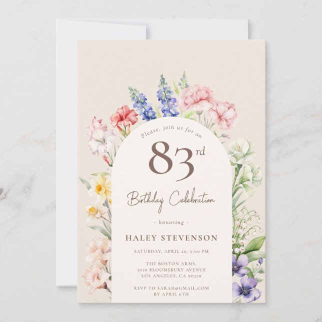 Invitación Floral Garden Arch Whimsical Beige 83 cumpleaños (Anverso)