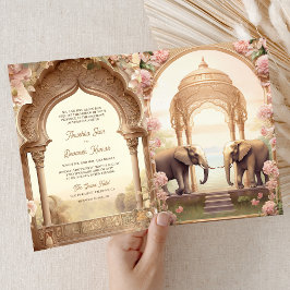 Invitación Floral Garden Elephants Indian Palace Wedding
