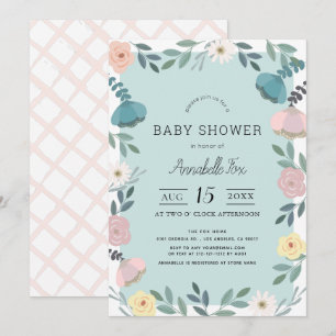 Invitación Floral Garden Light Blue Baby Shower