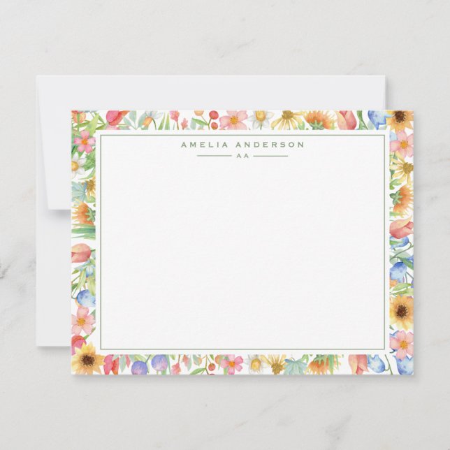 Invitación Floral Garden Monogram Note Card (Anverso)