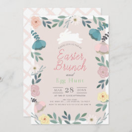 Invitación Floral Garden Pink Bunny Easter Brunch & Egg Hunt