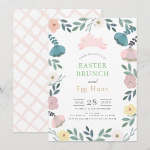 Invitación Floral Garden Pink Bunny White Easter Brunch