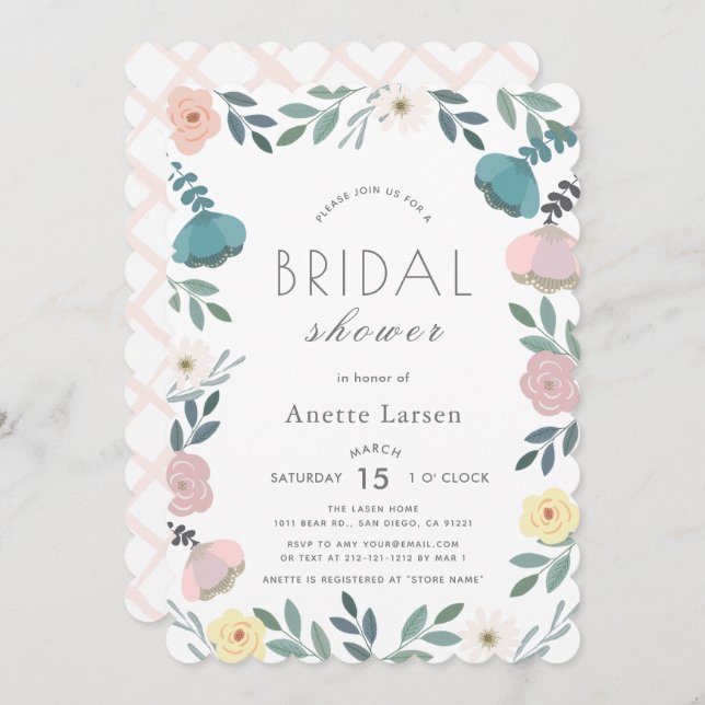 Invitación Floral Garden White Bridal Shower (Anverso / Reverso)